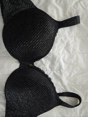 Ashley Stewart Black Pinstripe Lace Trim Bra